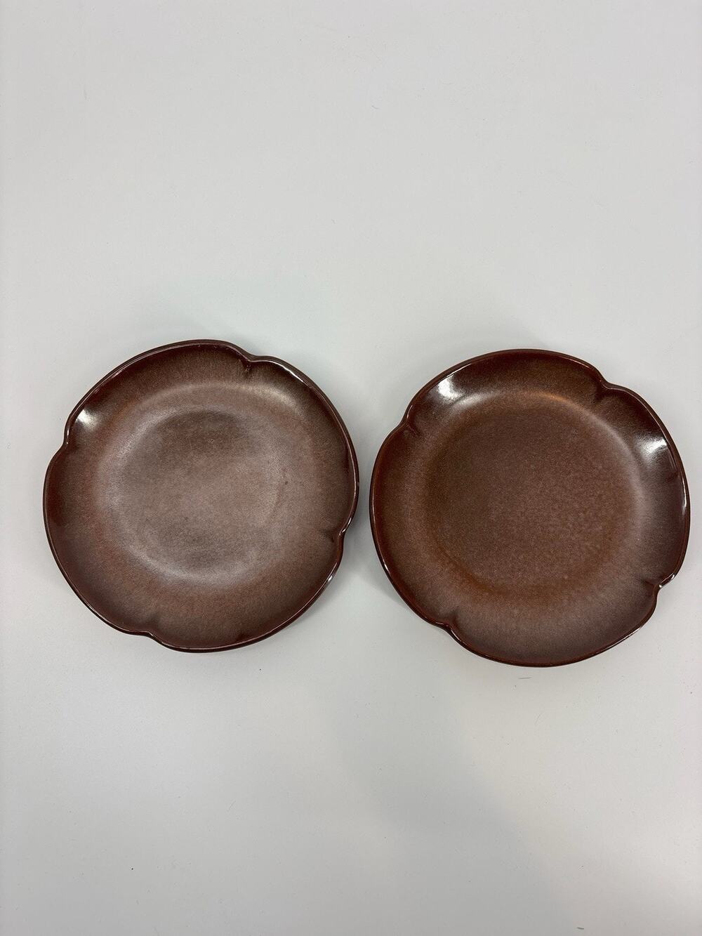 Vtg GRACETONE Set Of 2 FRANKOMA Plates 5.5” 2E Cinnamon Glaze Bread Dessert MCM